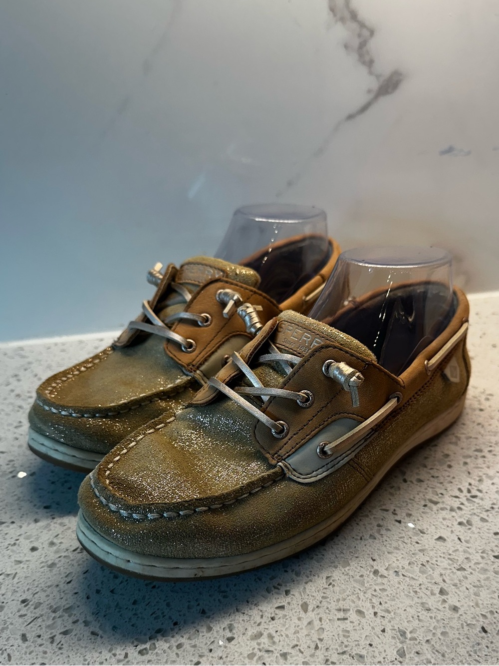 Sperry Olive gold and Tan Leather Boat Shoes